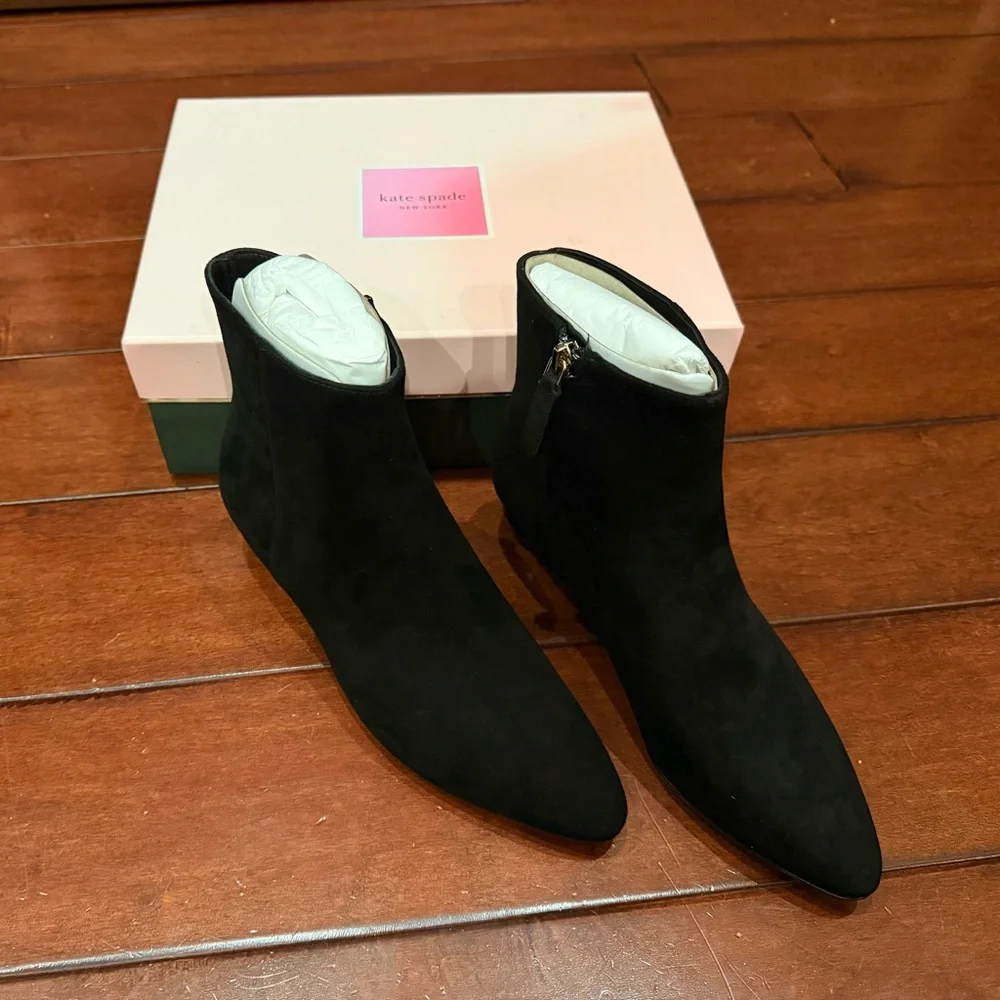 New Kate Spade Women's Black Leather Sydney Dress Booties Size 7.5B Narrow - Picture 6 of 16